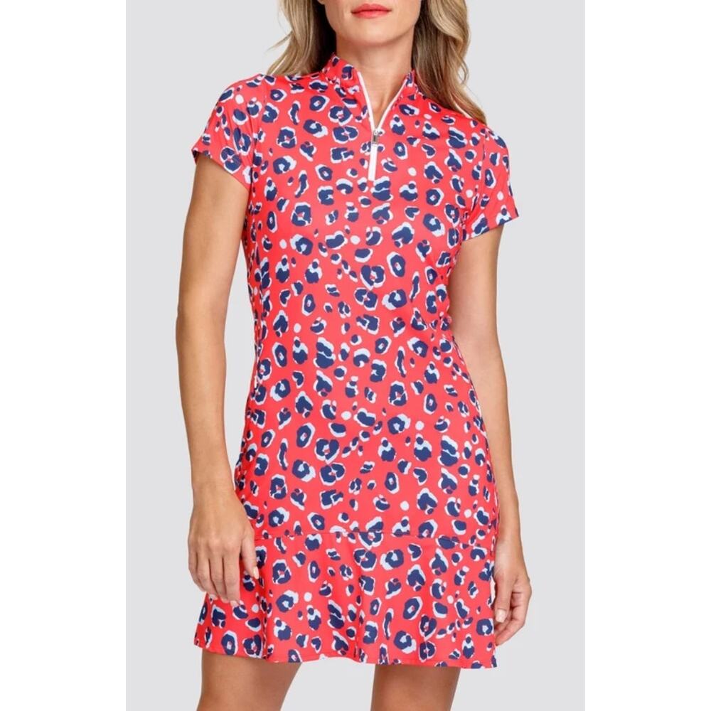 TAIL Neale Dress Womens Medium Watermelon Panther Pop 1/4 Zip UPF 50+ Tennis